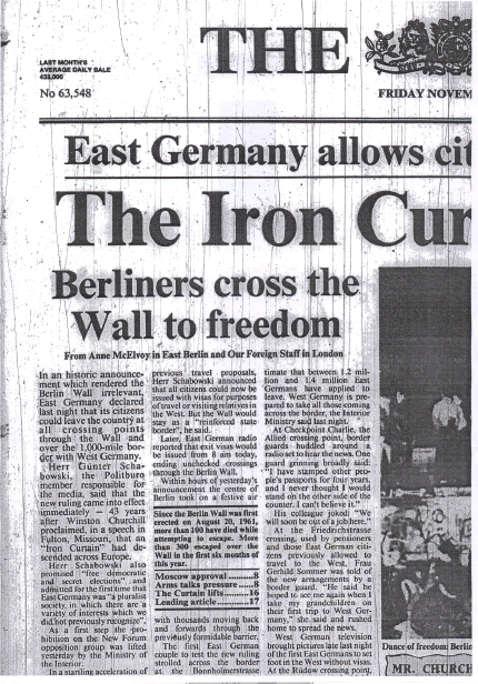 “Berliners cross the Wall to freedom”, Anne McElvoy