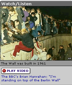 BBC video clip of news report on Fall of the Berlin Wall by Brian Hanrahan on day of the event.