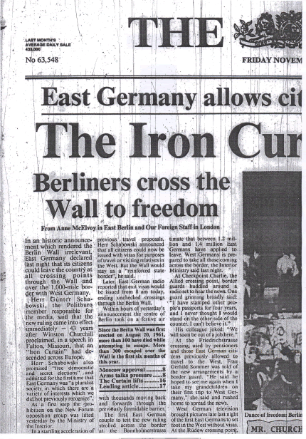 “Berliners cross the Wall to freedom”, Anne McElvoy “Berliners cross the Wall to freedom”, Anne McElvoy